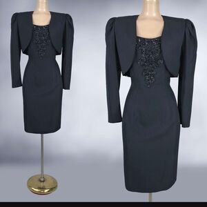 Alex Evenings Elegant Black Long Sleeve Dress with Jacket